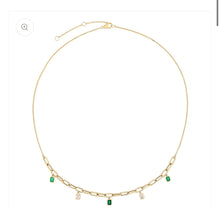 Load image into Gallery viewer, Dangling diamond and emerald necklace
