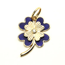 Load image into Gallery viewer, Diamond &amp; Blue Enamel Clover Charm
