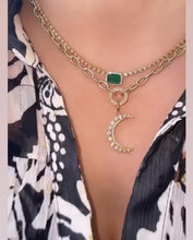 Load and play video in Gallery viewer, Diamond  Bezel Necklace with Emerald Pendant