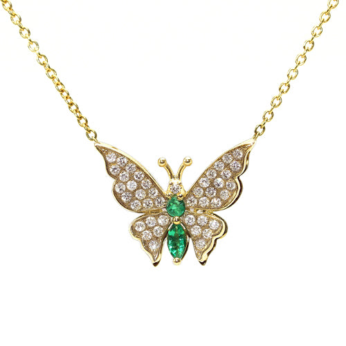 Diamond Emerald Butterfly Necklace