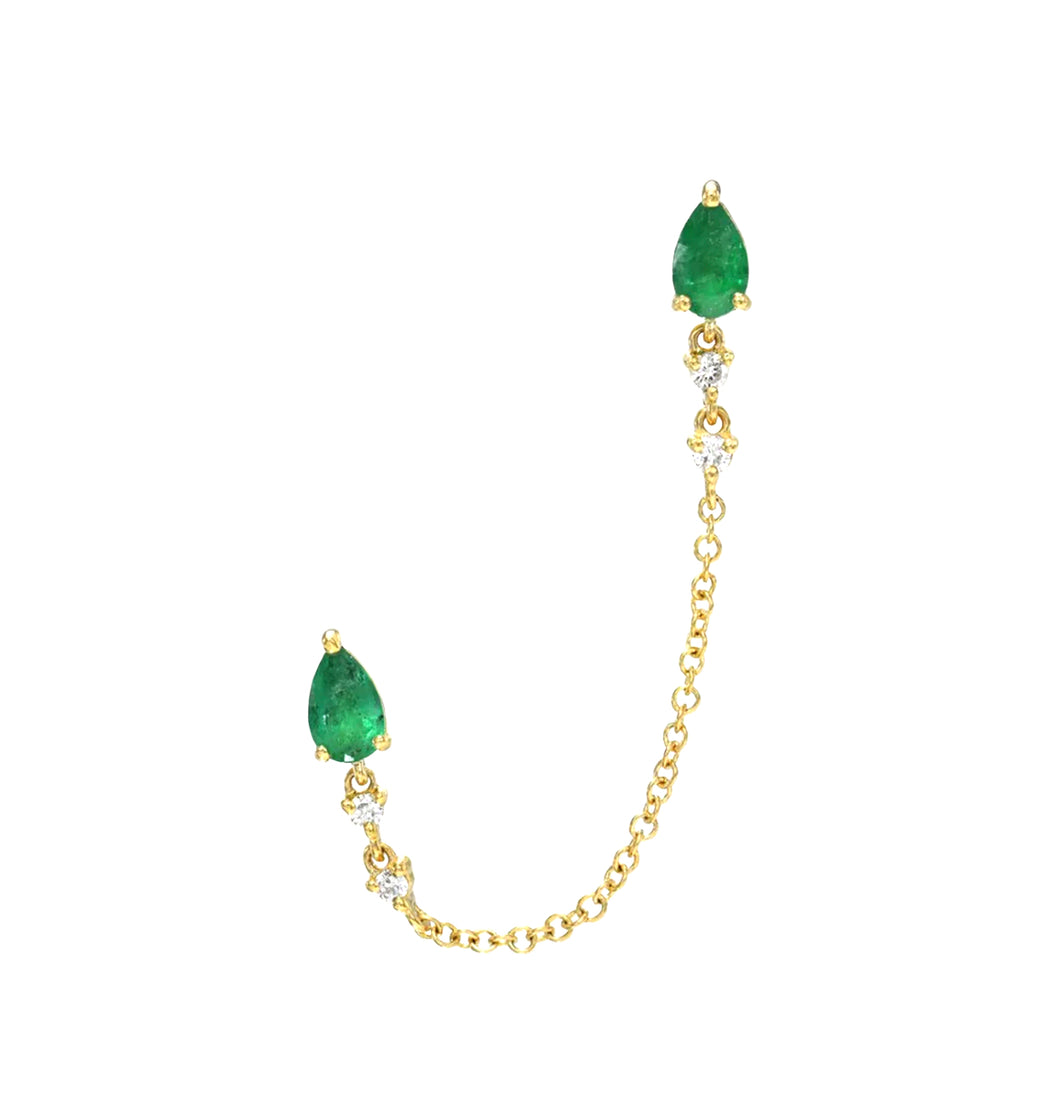 Emerald Diamond Double Piercing Earring
