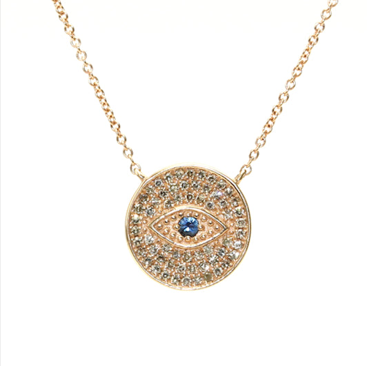 Diamond Sapphire Disc Eye Amulet Necklace