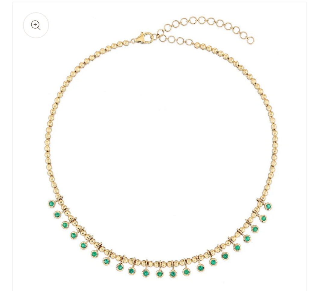 Dangling Emerald on Beaded Necklace