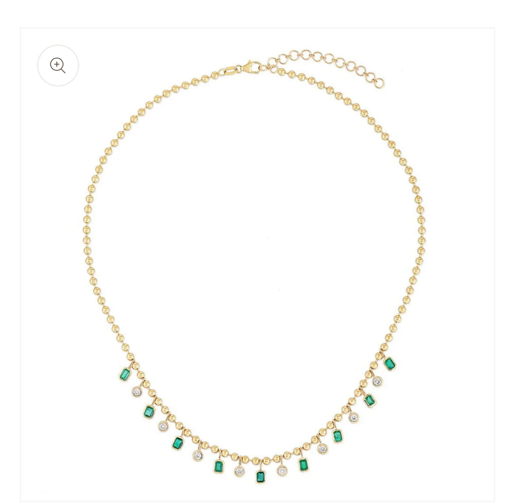 Diamond and Emerald Dangling Necklace
