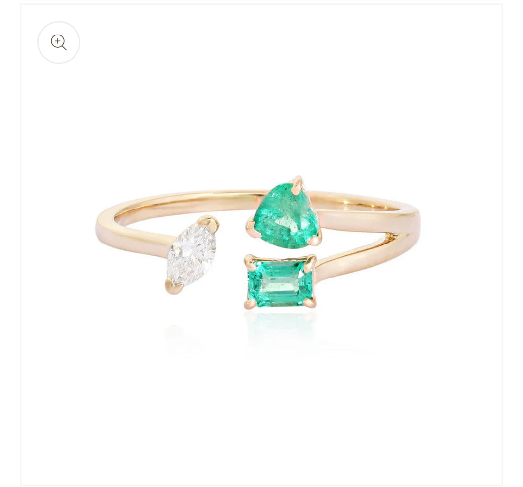 Trio Emerald and Diamond ring