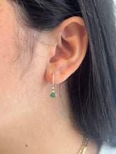 Load image into Gallery viewer, DIAMOND HUGGIES WITH OVAL EMERALD DROPS
