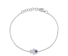 Load image into Gallery viewer, Diamond and Sapphire Hamsa Bracelet
