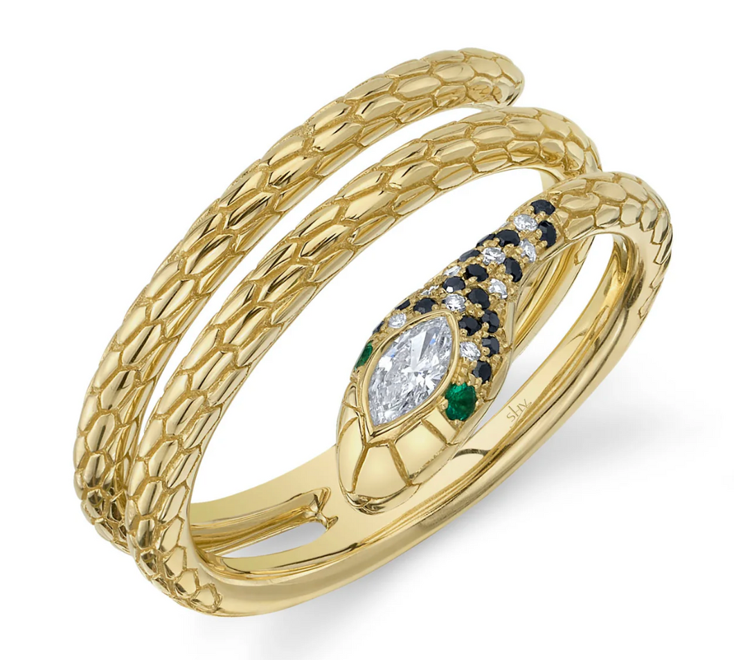 Emerald and Diamond Snake Ring