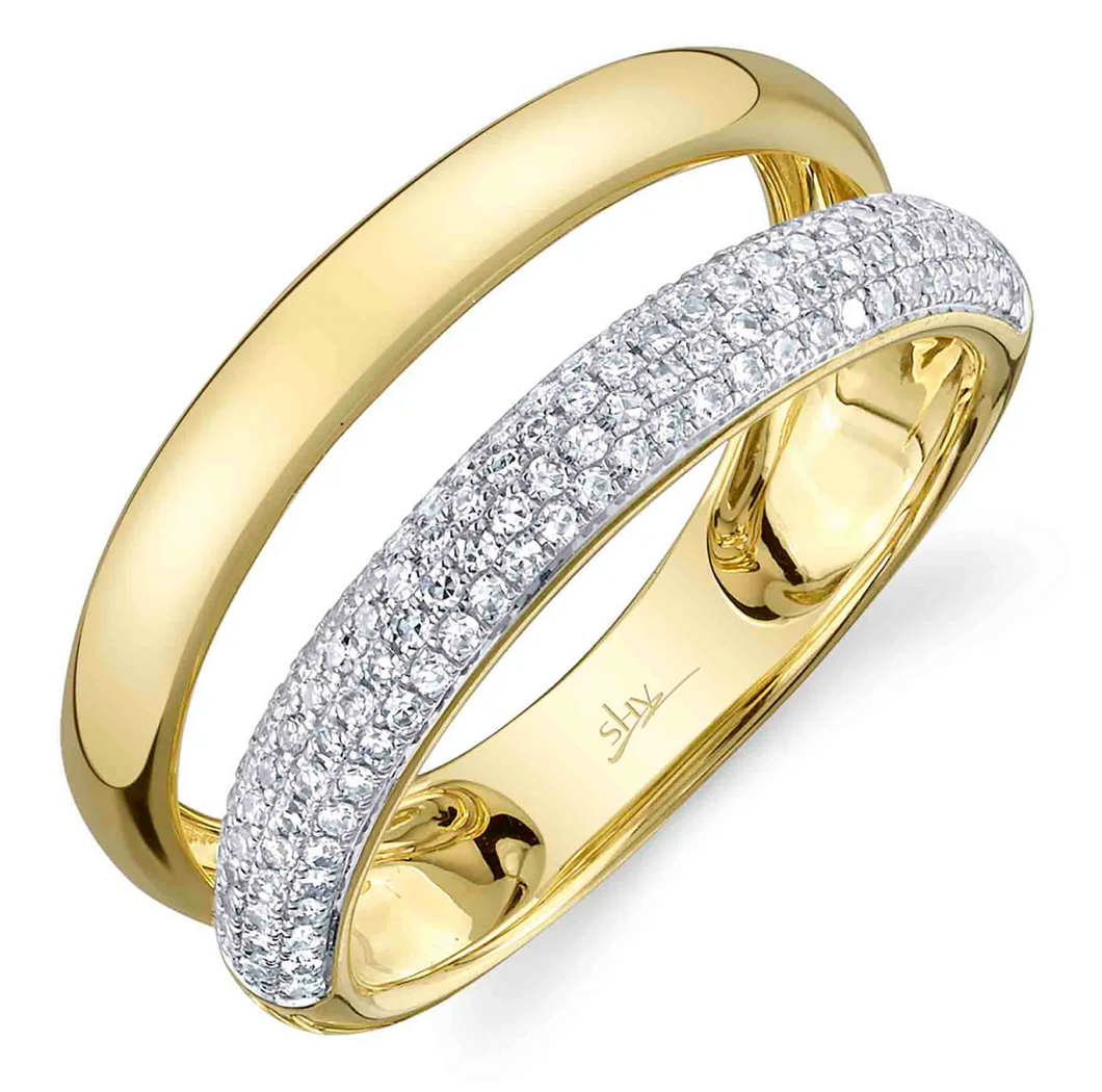 Double Row Diamond and Plain Band Ring