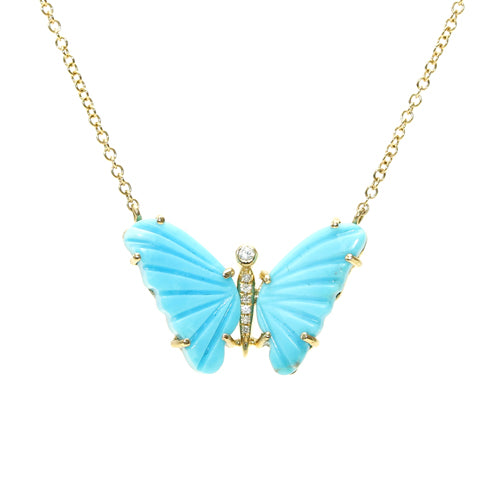 Turquoise Diamond Butterfly Necklace