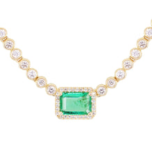 Load image into Gallery viewer, Diamond  Bezel Necklace with Emerald Pendant

