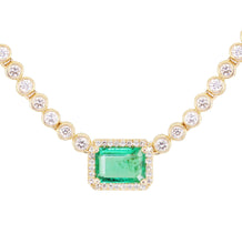 Load image into Gallery viewer, Diamond  Bezel Necklace with Emerald Pendant
