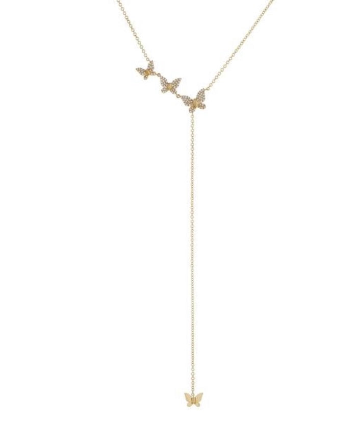 Triple Butterfly Lariat Necklace