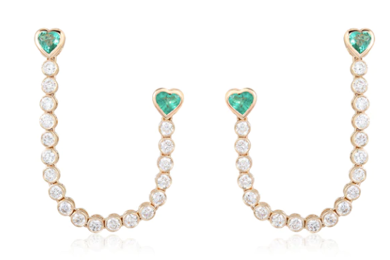 HEART EMERALD WITH  ROUND DIAMONDS EARRINGS