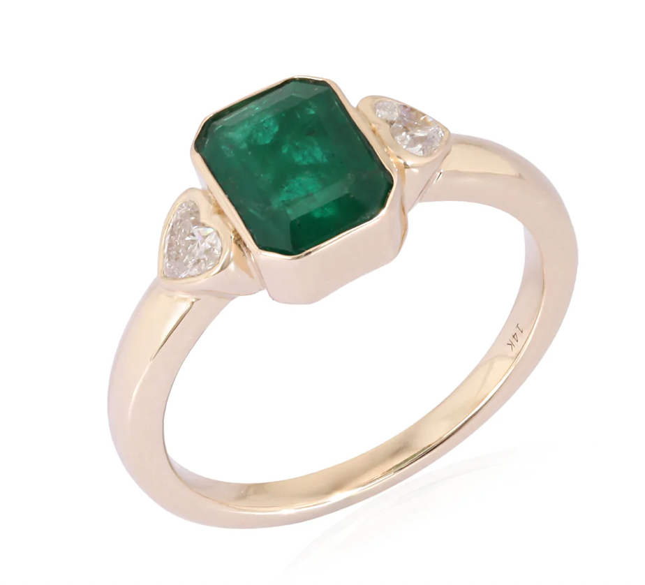 Heart Diamonds and Emerald Ring