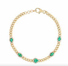 Load image into Gallery viewer, Emerald and Diamond Cuban Bracelet
