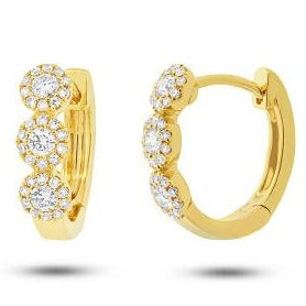 Triple Halo Diamond Huggie Earrings