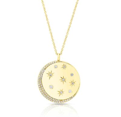 Diamond Moon and Star Necklace - 14K Solid Gold - Y Necklace – Gelin Diamond